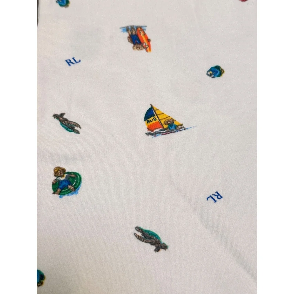 Ralph Lauren Baby Boys Nautical Polo Bear Sailboat Henley Romper White 9M